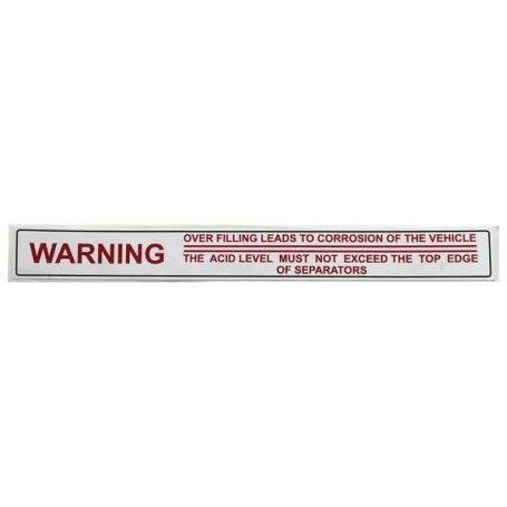 Autocollant 100 Batterie Avertissement Ref Overfill pour MASSEY FERGUSON Autocollant 100 Batterie Avertissement Ref Overfill pour MASSEY FERGUSON