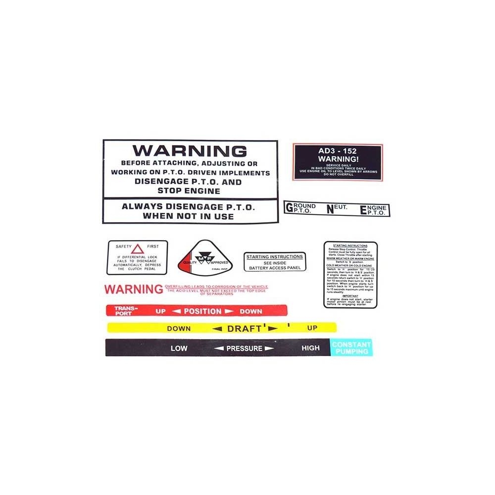 Kit de décalcomanies série 100 Avertissement & Opérations pour MASSEY FERGUSON