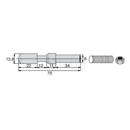 Poussoir de verrouillage longueur 79 avec écrou nylstop Poussoir de verrouillage longueur 79 avec écrou nylstop