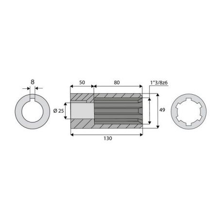 Douille cannelée de longueur 130 en 1pouce 3/8z6