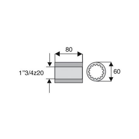 Douille cannelée lisse de longueur 80 en 1"3/4z20 Douille cannelée lisse de longueur 80 en 1"3/4z20