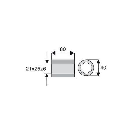 Douille cannelée de longueur 80 lisse alésage 21x25z6 Douille cannelée de longueur 80 lisse alésage 21x25z6