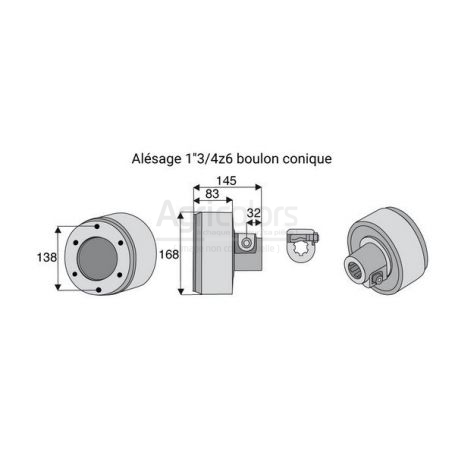 Limiteur débrayable à cames avec alésage 1"3/4z6