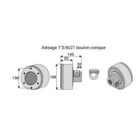 Limiteur débrayable à cames avec alésage 1"3/8z21