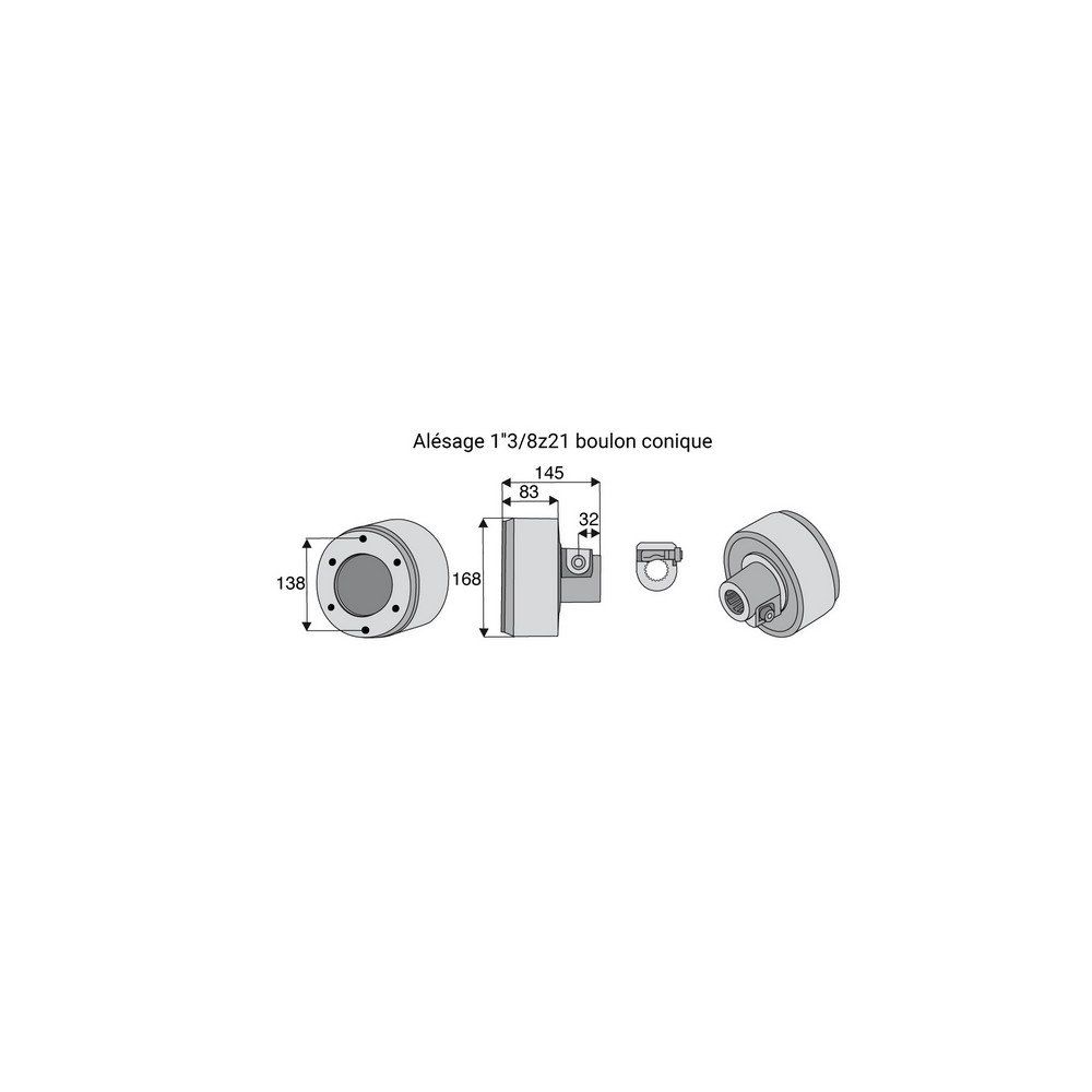 Limiteur débrayable à cames avec alésage 1"3/8z21