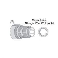 MOYEU TRAITÉ DE ROUE LIBRE 1"3/4 6 CANNELURES A PONTET MOYEU TRAITÉ DE ROUE LIBRE 1"3/4 6 CANNELURES A PONTET