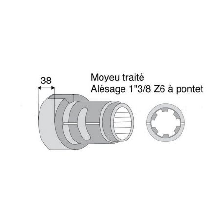 MOYEU TRAITÉ DE ROUE LIBRE 1"3/8 6 CANNELURES A PONTET MOYEU TRAITÉ DE ROUE LIBRE 1"3/8 6 CANNELURES A PONTET