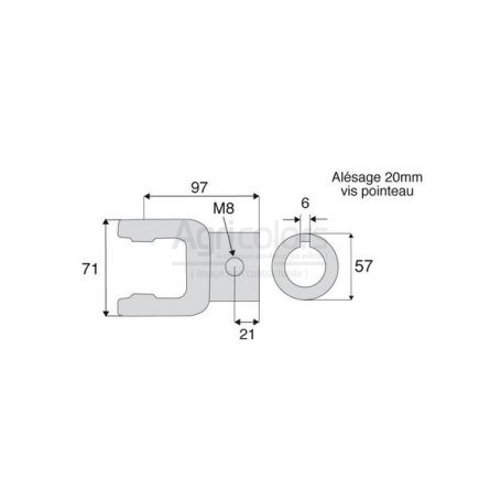 Machoire alésée avec dimensions croisillon 23.8x61.3 Machoire alésée avec dimensions croisillon 23.8x61.3