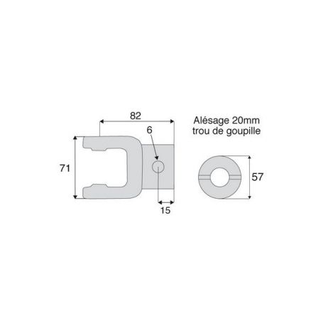 Machoire alésée avec dimensions croisillon 23.8x61.3 Machoire alésée avec dimensions croisillon 23.8x61.3