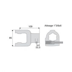 Machoire cannelée avec dimensions croisillon 27x74.6 Machoire cannelée avec dimensions croisillon 27x74.6