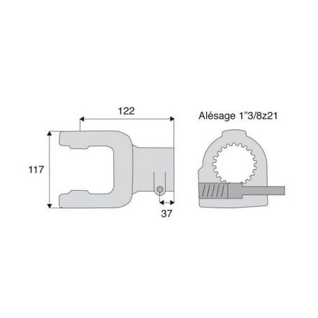 Machoire cannelée avec dimensions croisillon 30.2x92 fixation par poussoir Machoire cannelée avec dimensions croisillon 30.2x92 fixation par poussoir