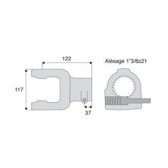 Machoire cannelée avec dimensions croisillon 30.2x92 fixation par poussoir Machoire cannelée avec dimensions croisillon 30.2x92 fixation par poussoir