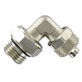 Raccord Air Laiton nickelé 1/4''M  x 8mm coudé 90° orientable à coiffe