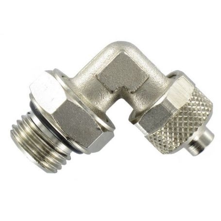 RACCORD AIR LAITON NICKELÉ 1/4''M X 8MM COUDÉ 90° ORIENTABLE À COIFFE RACCORD AIR LAITON NICKELÉ 1/4''M X 8MM COUDÉ 90° ORIENTABLE À COIFFE