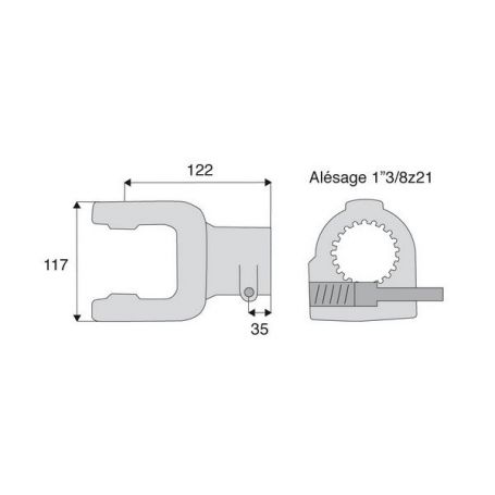 Mâchoire cannelée 35x94mm - Fixation poussoir - 1"3/8z21 - Benzi Mâchoire cannelée 35x94mm - Fixation poussoir - 1"3/8z21 - Benzi