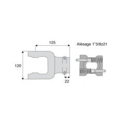 Machoire cannelée avec dimensions croisillon 34x106.5 profil 1"3/8z21 Machoire cannelée avec dimensions croisillon 34x106.5 profil 1"3/8z21