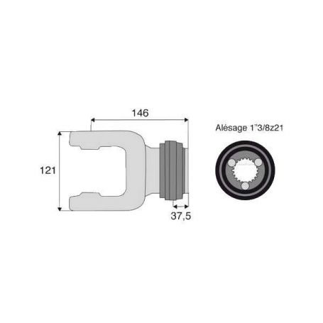 Mâchoire cannelée 35x106.5mm - Fixation à billes - 1"3/8z21 Longueur 146 mm - Benzi