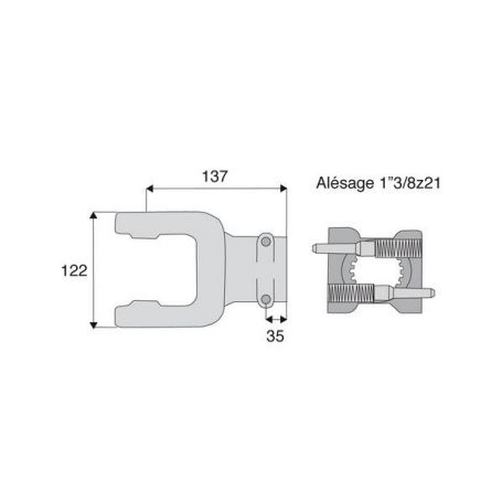 Mâchoire cannelée 41x108mm - Fixation Poussoirs (2) - 1"3/8z21 - Benzi