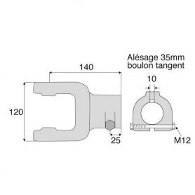 Machoire alésée avec dimensions croisillon 34x106.5