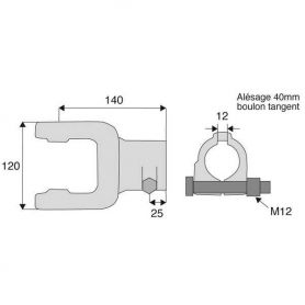 Machoire alésée avec dimensions croisillon 34x106.5