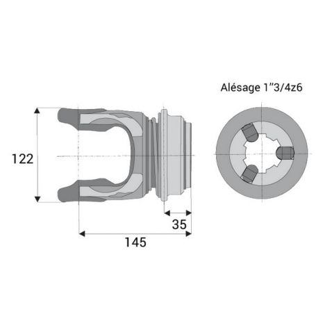 Machoire cannelée avec dimensions croisillon 42x107.5 Machoire cannelée avec dimensions croisillon 42x107.5