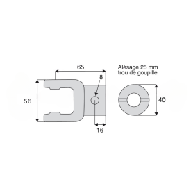 Machoire alésée en 25, vérouillage par goupille avec dimensions croisillon 18x47