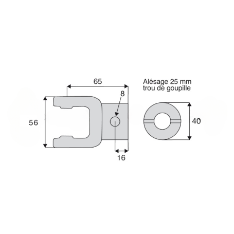 Machoire alésée en 25, vérouillage par goupille avec dimensions croisillon 18x47 Machoire alésée en 25, vérouillage par goupille avec dimensions croisillon 18x47