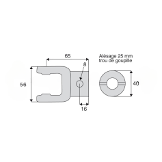 Machoire alésée en 25, vérouillage par goupille avec dimensions croisillon 18x47 Machoire alésée en 25, vérouillage par goupille avec dimensions croisillon 18x47
