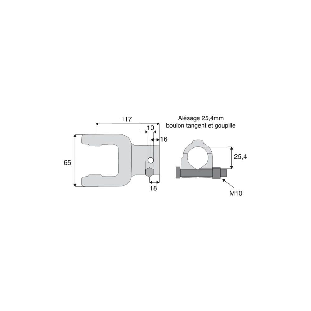 Mâchoire profil lisse 25.4 mm et fixation par boulon tangent