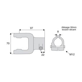Machoire alésée avec dimensions croisillon 23.8x61.3