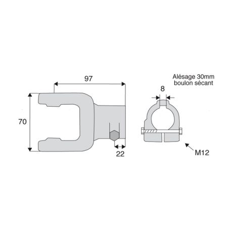 Machoire alésée avec dimensions croisillon 23.8x61.3 Machoire alésée avec dimensions croisillon 23.8x61.3