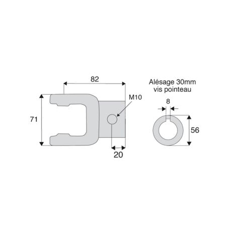 Machoire alésée B2  avec dimensions croisillon 23.8x61.3