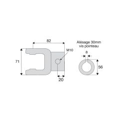 Machoire alésée B2  avec dimensions croisillon 23.8x61.3
