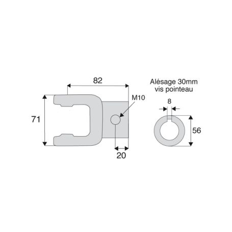 Machoire alésée L2/L23 avec dimensions croisillon 23.8x61.3 Machoire alésée L2/L23 avec dimensions croisillon 23.8x61.3