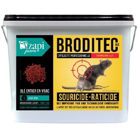 Raticide et souricide - Broditec blé - Seau de 5kg - Zapi Raticide et souricide - Broditec blé - Seau de 5kg - Zapi