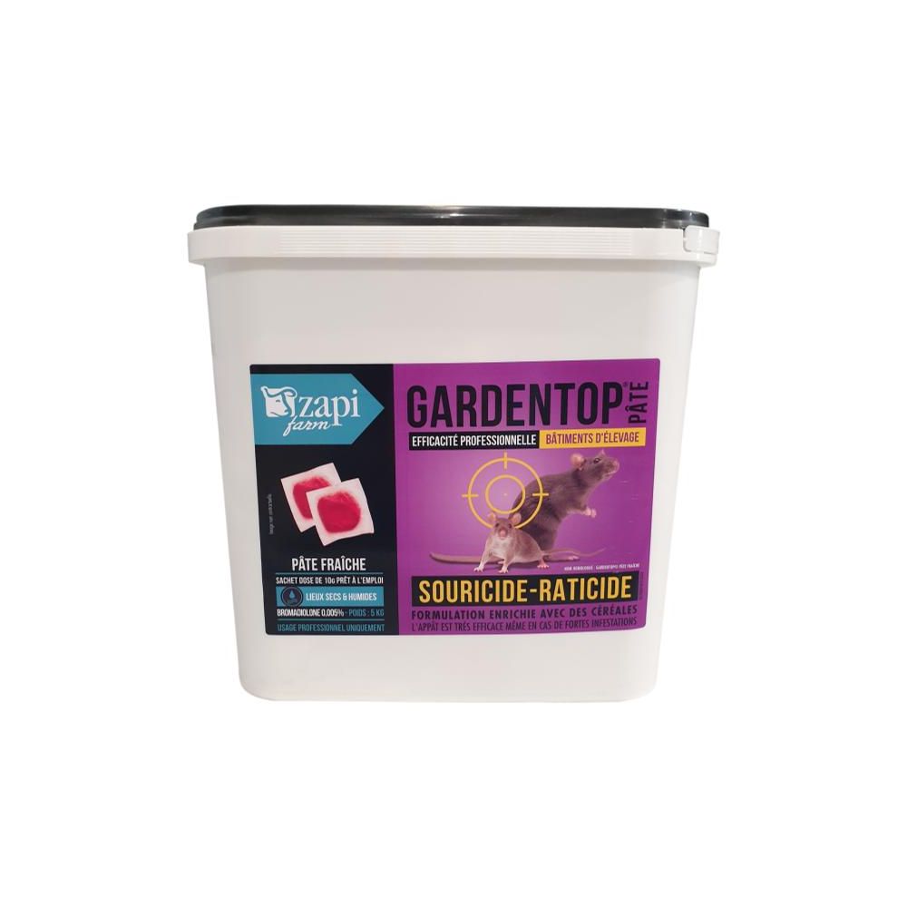 Raticide et souricide pro - Gardentop pâte 50 ppm Brodimadiolone - Seau de 5kg - Zapi