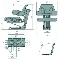 Siège bleu avec base réglable 4mm pour tracteur FORD Siège bleu avec base réglable 4mm pour tracteur FORD
