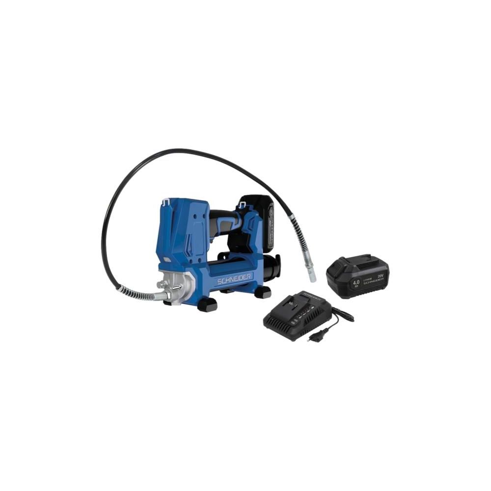 Pompe à graisse 20V 690 bar avec 2 batteries Li-ion 2Ah et 4Ah et 1 chargeur 3A avec mallette de transport PVC Schneider