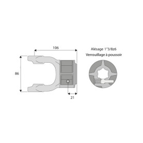 Machoire cannelée avec dimensions croisillon 27x74.6