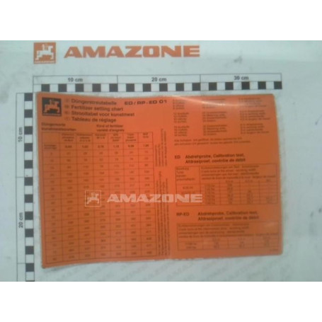Autocollant tab.regl.ed01 Réf. 912998 - AMAZONE Autocollant tab.regl.ed01 Réf. 912998 - AMAZONE