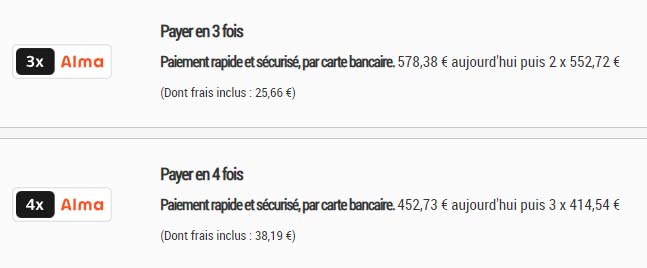 Choix du mode de paiement en 3X ou 4X avec Alma