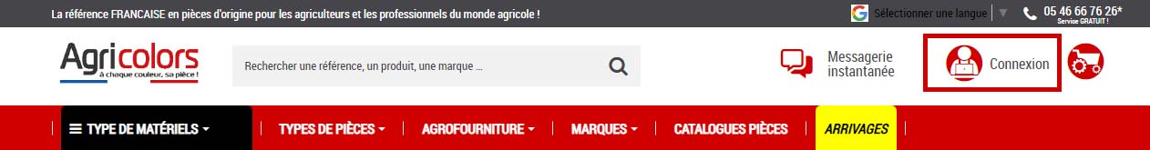 Haut du site Agricolors.fr, comment créer son compte client ?